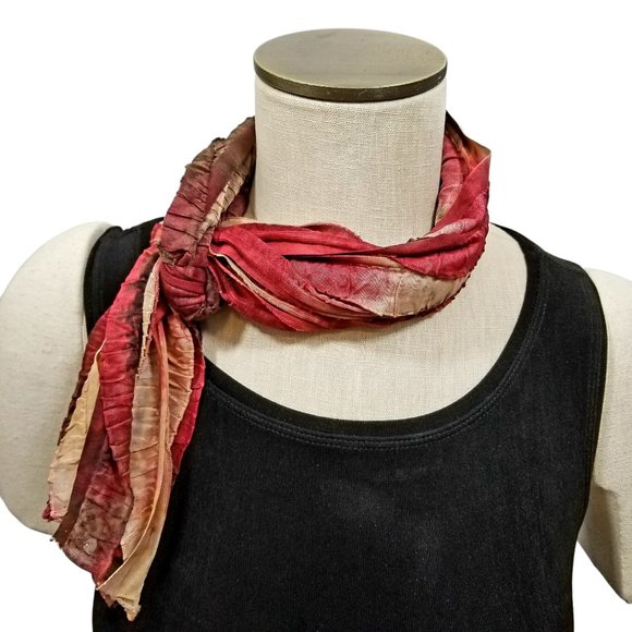 Burgundy Brown Cream Tiedye Flutter Scarf Lightweight Women Accessory Muliwear - Picture 4 of 5